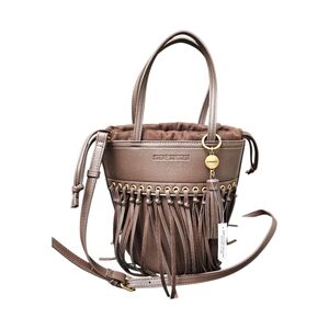 Steve Madden Brown Fringe Bucket Crossbody Bag with Tassel Charm